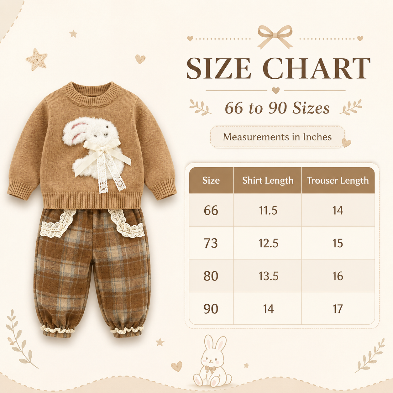 Girls 2-Piece Bunny Sweater & Plaid Trouser Set – 2 Colors