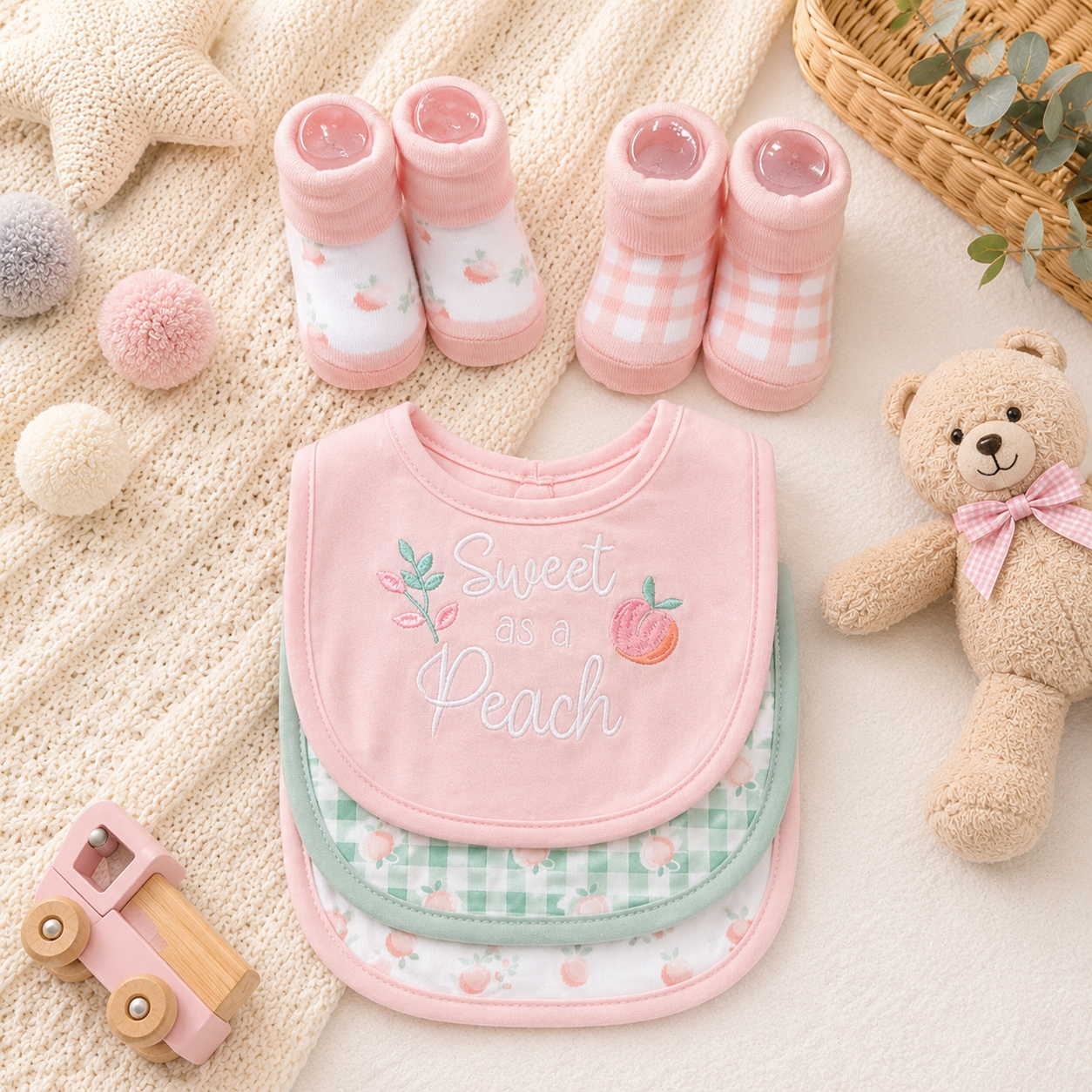 Baby Girl 5-Piece Bib & Socks Gift Set – Assorted Designs