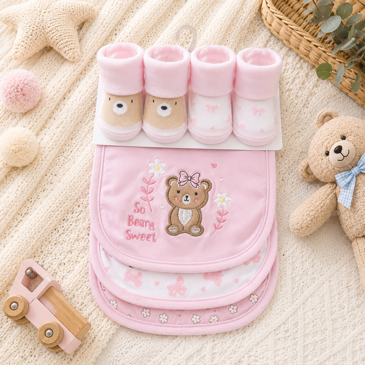 Baby Girl 5-Piece Bib & Socks Gift Set – Assorted Designs