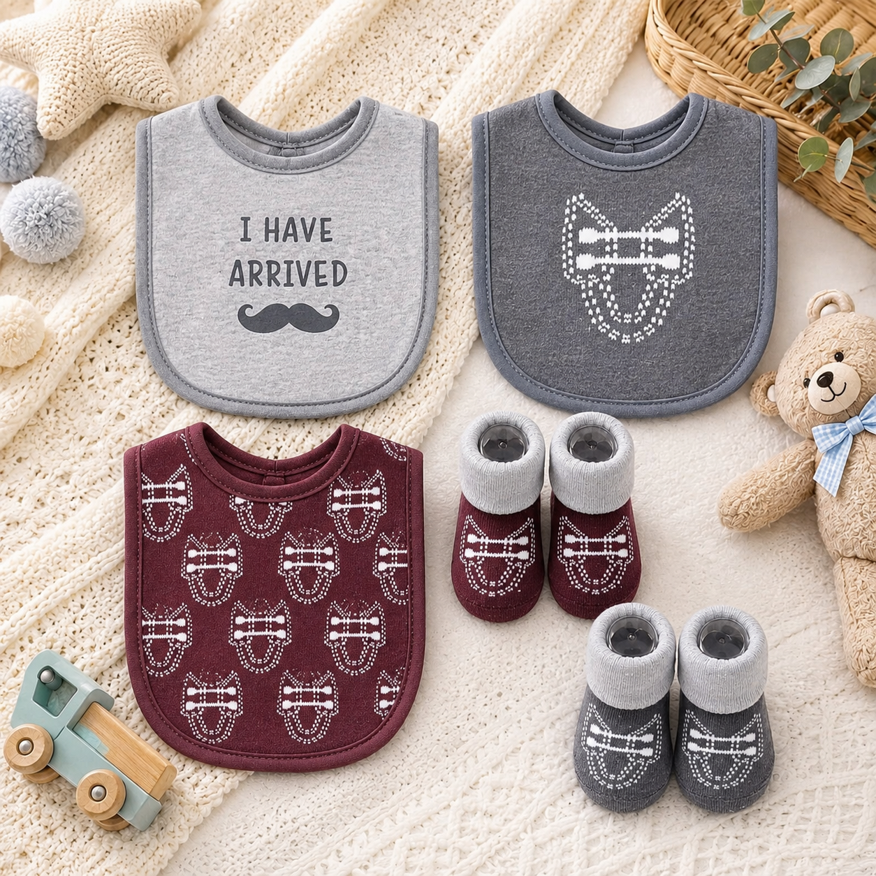 Baby 5-Piece Bib & Sock Gift Set – Assorted Designs