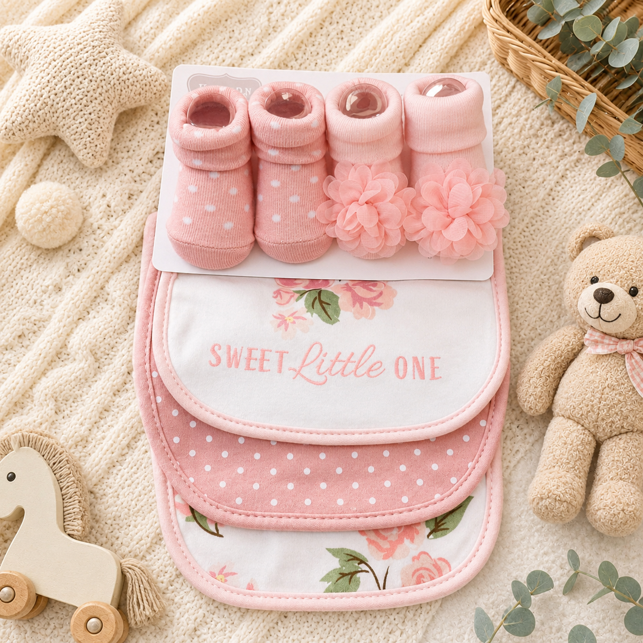 Baby Girl 5-Piece Bib & Socks Gift Set – Assorted Designs