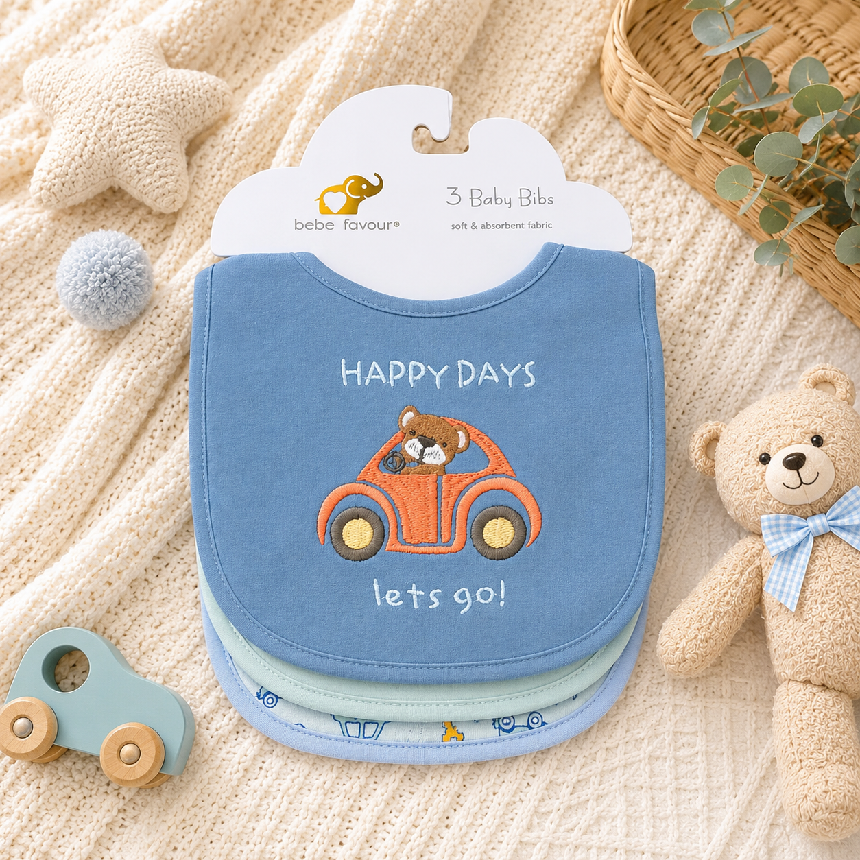 Baby 3-Piece Soft Bib Set – Assorted Designs