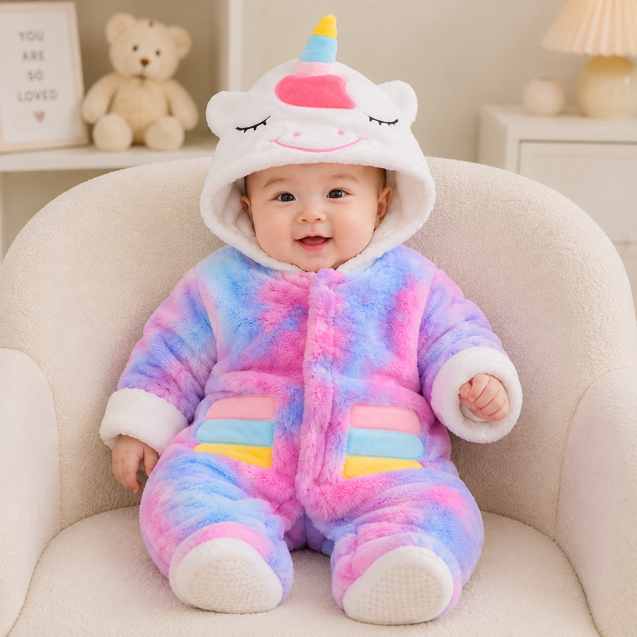 Unicorn Plush Hooded Baby Winter Romper – 2 Colors