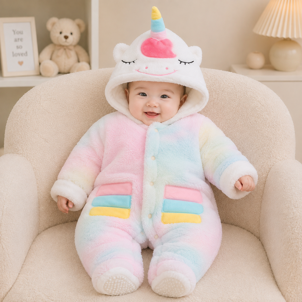 Unicorn Plush Hooded Baby Winter Romper – 2 Colors