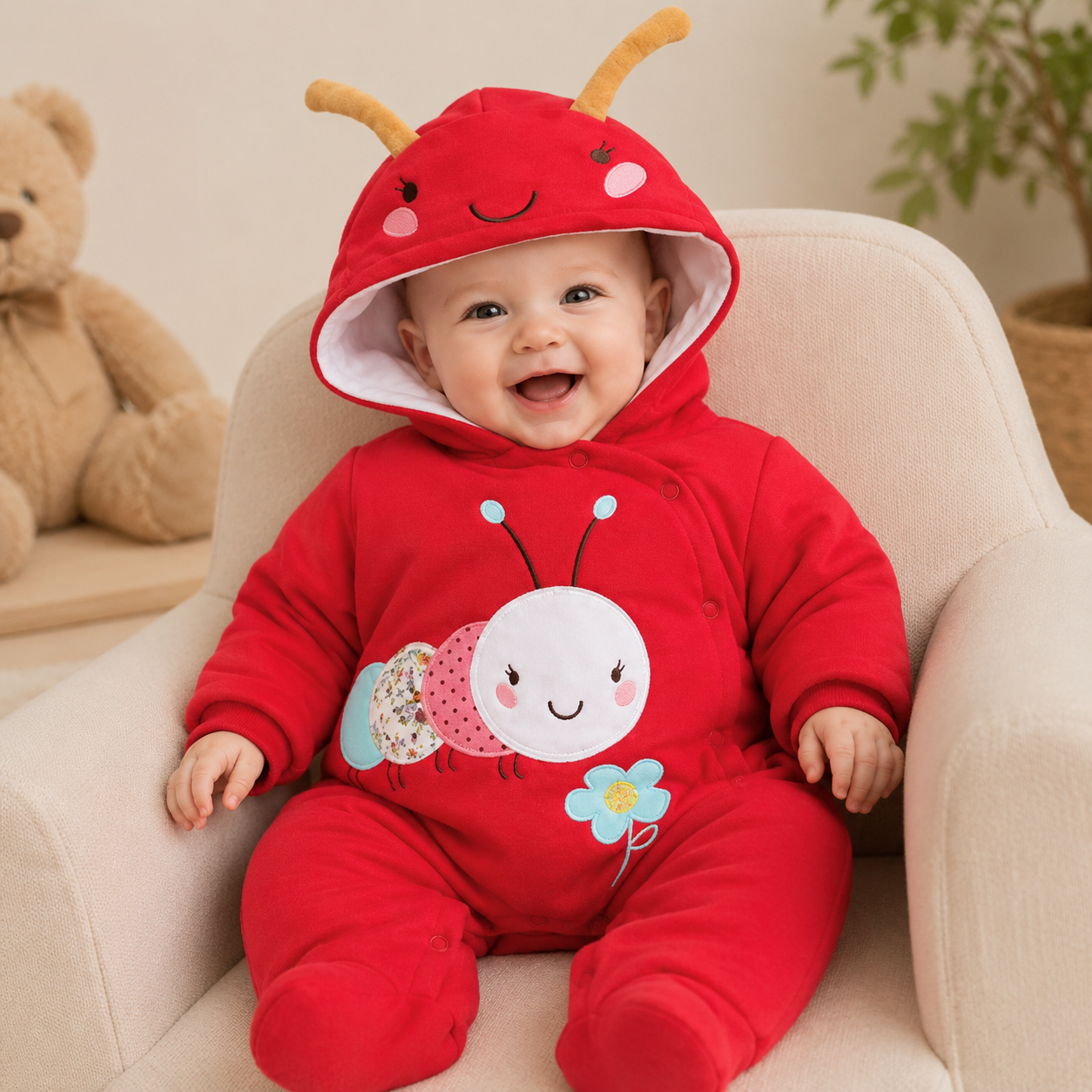 Baby Caterpillar Hooded Winter Romper – 3 Colors