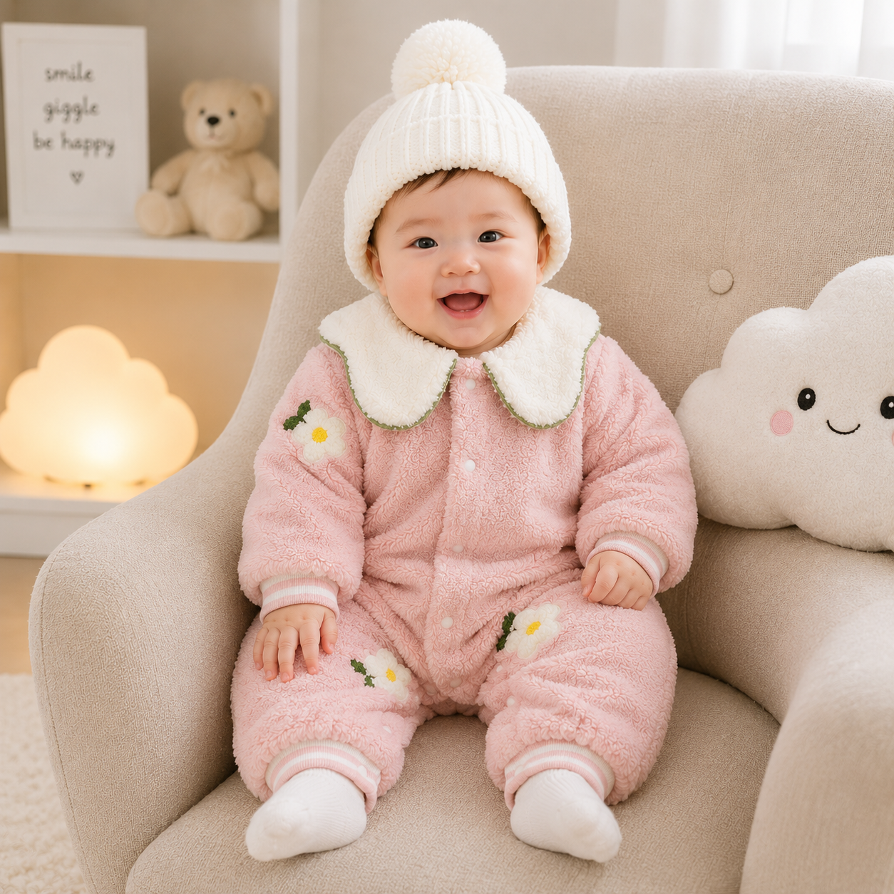 Baby Floral Fleece Winter Romper – 2 Colors