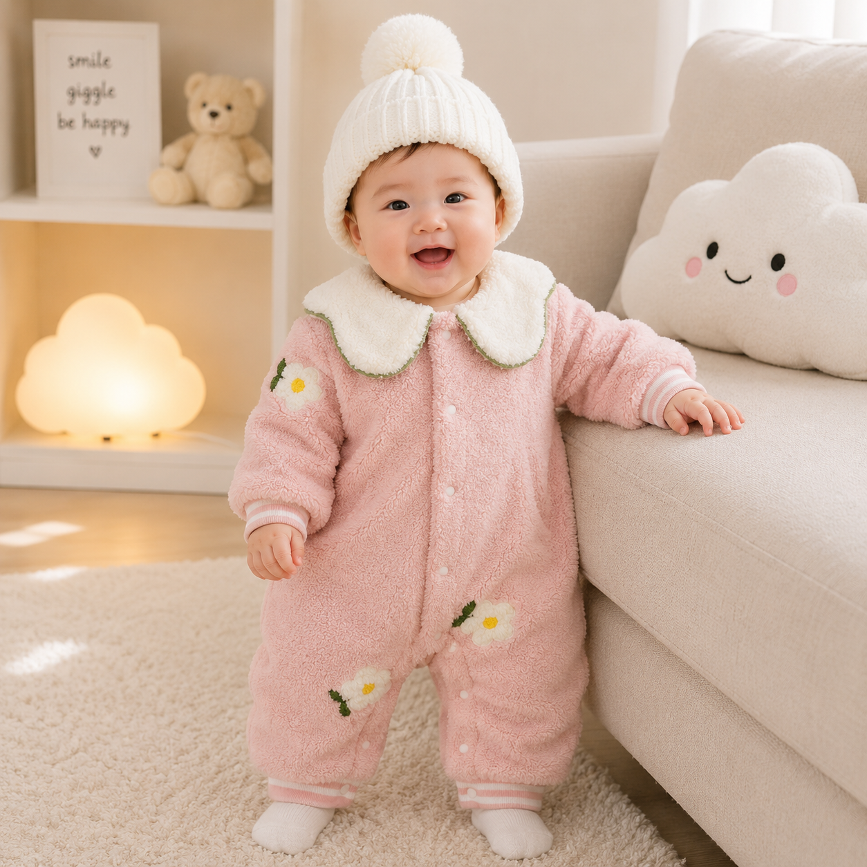 Baby Floral Fleece Winter Romper – 2 Colors