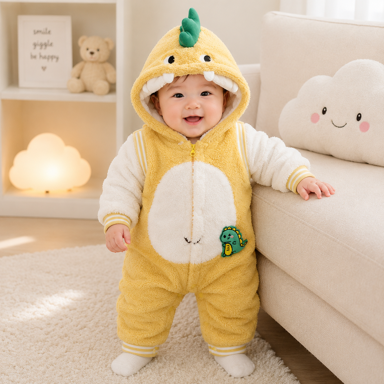 Baby Dinosaur Plush Hooded Winter Romper