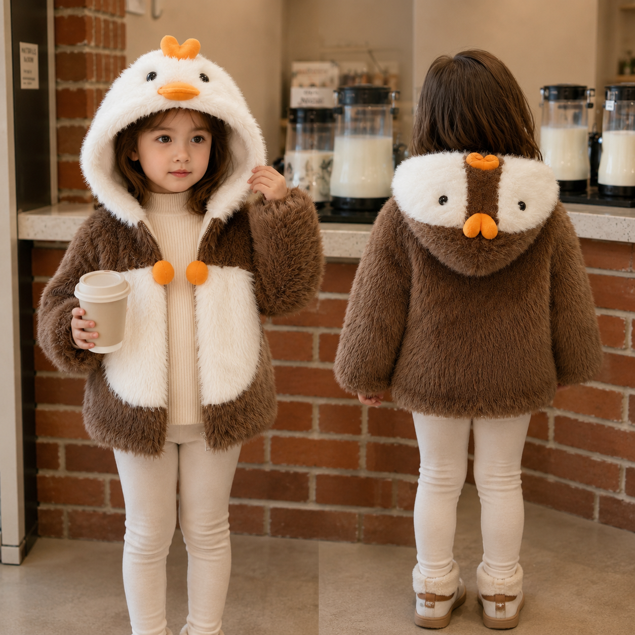 Kids Penguin Plush Hooded Winter Jacket – 2 Colors