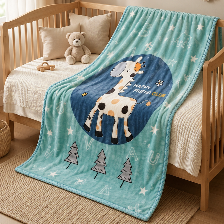 Happy Giraffe Plush Baby Blanket – Multiple Sizes
