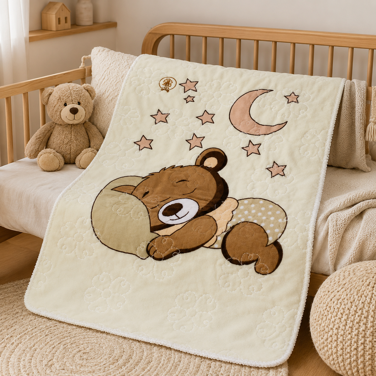 Sweet Dreams Bear Plush Baby Blanket – 31×42 Inches