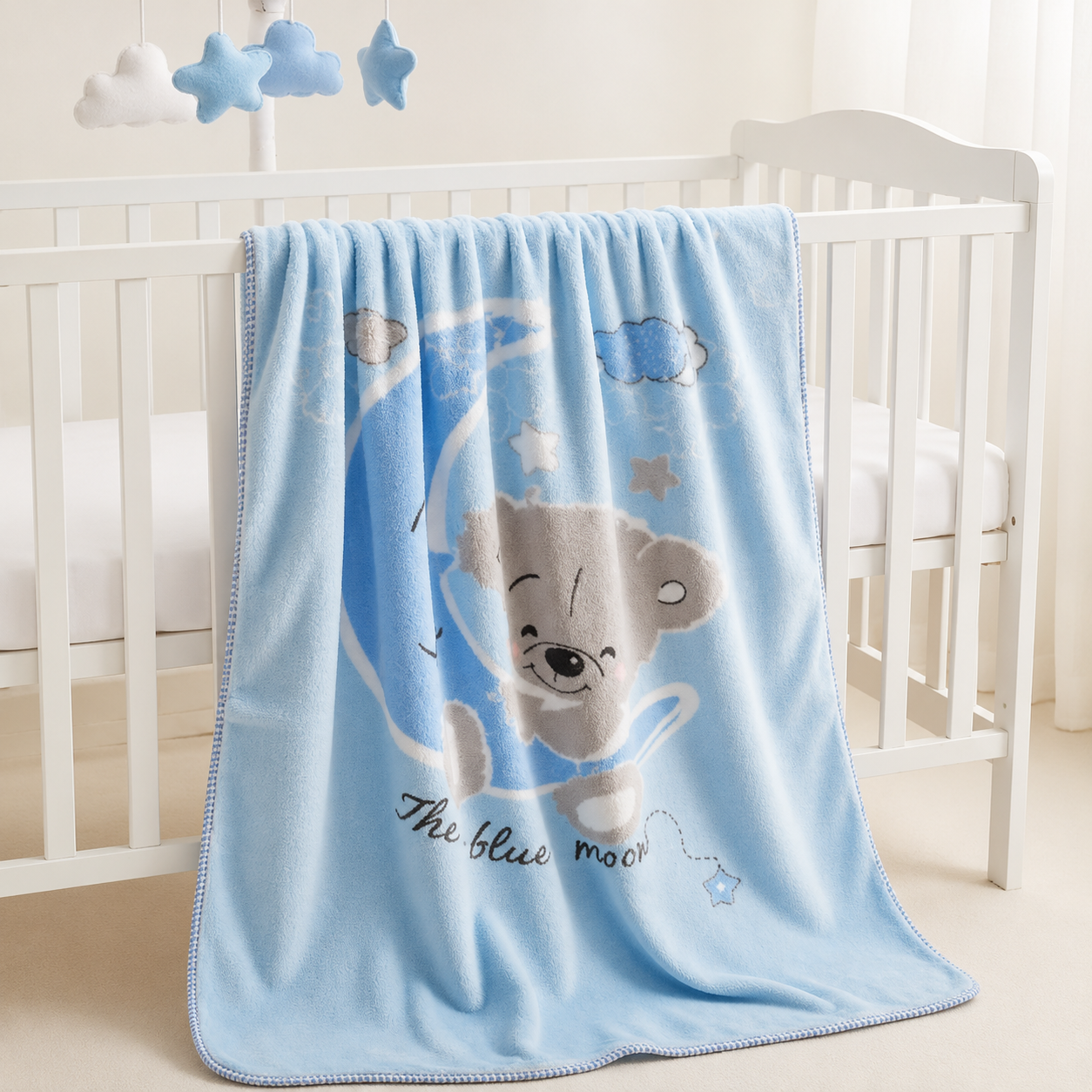 Blue Moon Teddy Plush Baby Blanket – 31×42 Inches