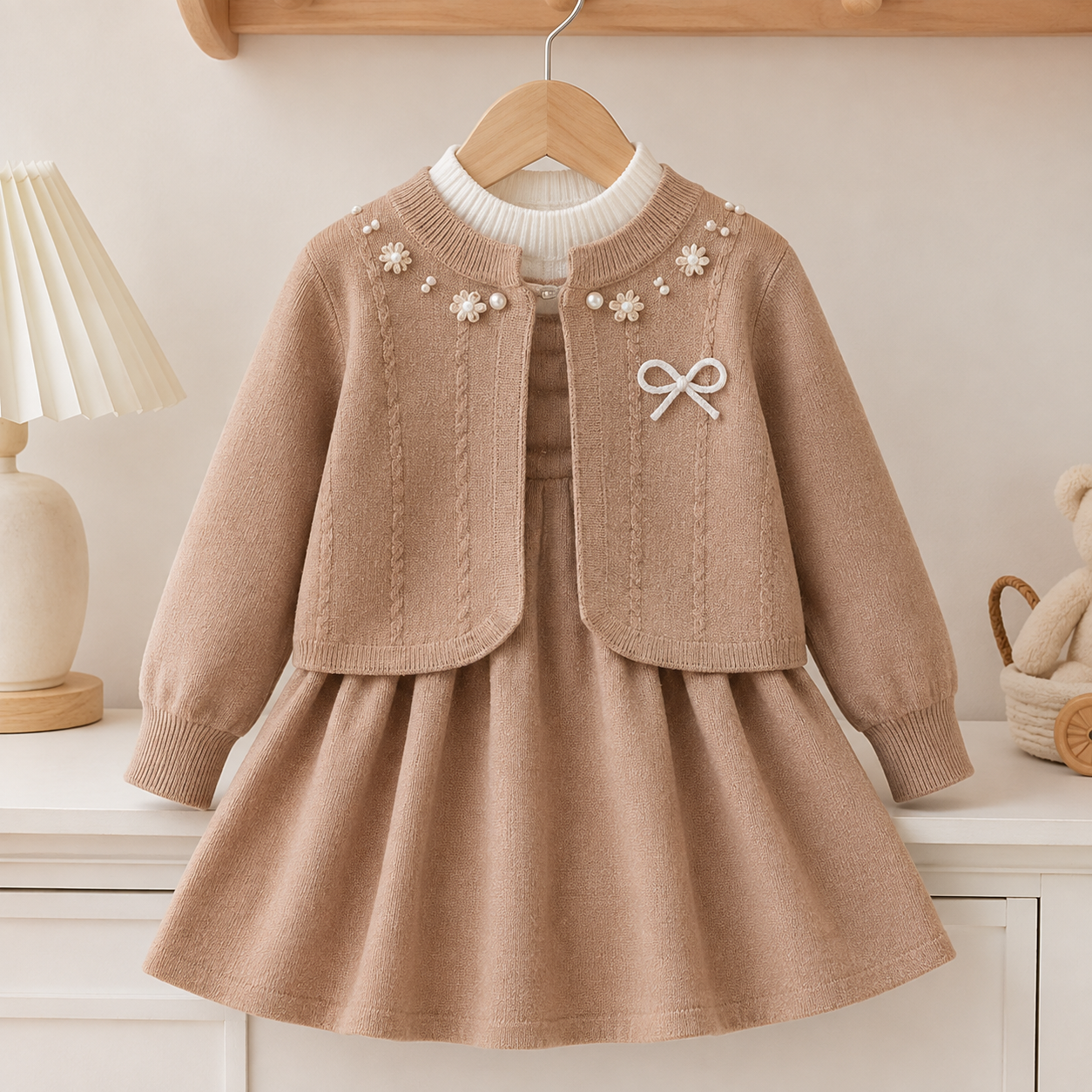 Girls Fur Cuff Sweatshirt & Skirt 2PC Set – 3 Colors
