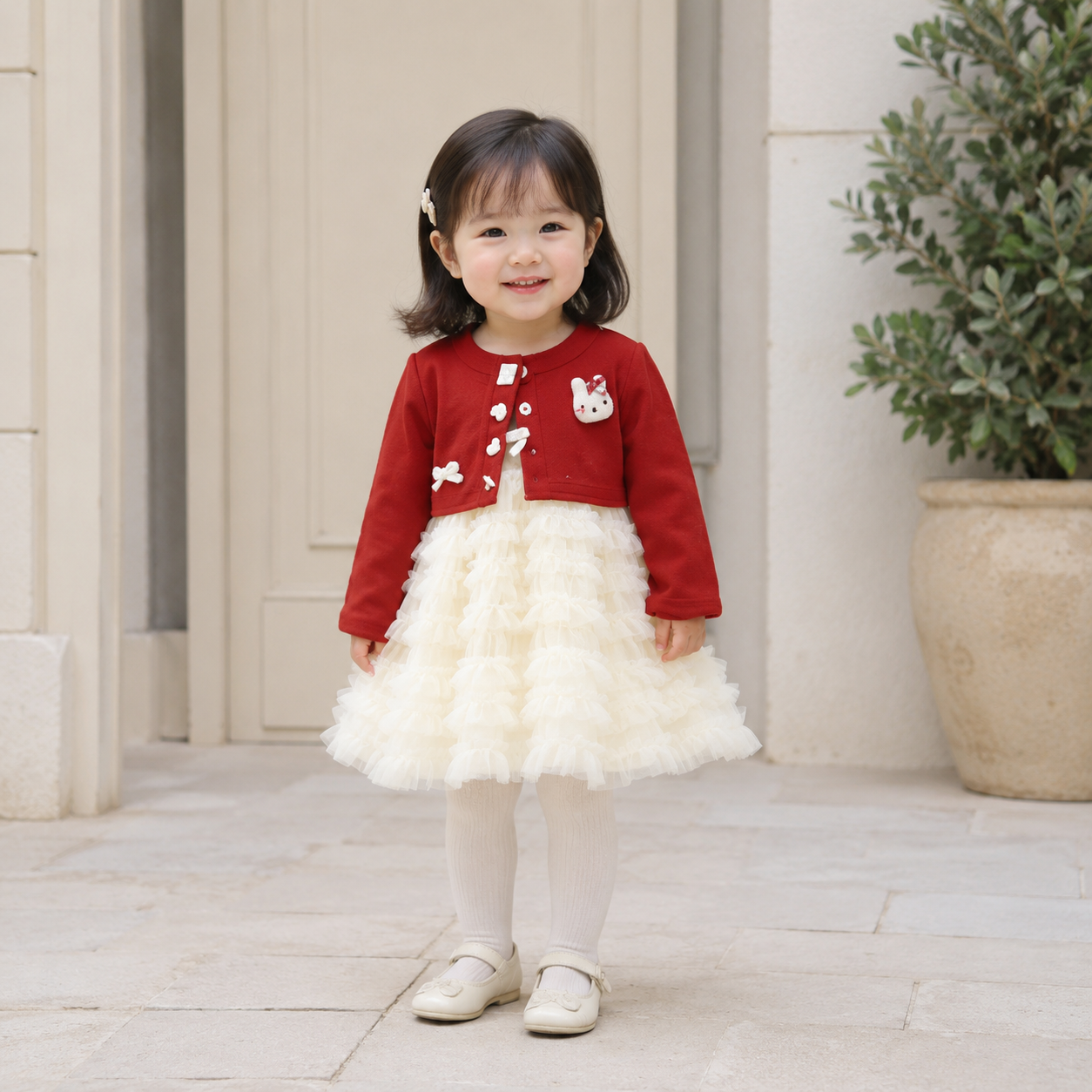 Girls Ruffle Frock & Bunny Cardigan 2PC Set – 2 Colors