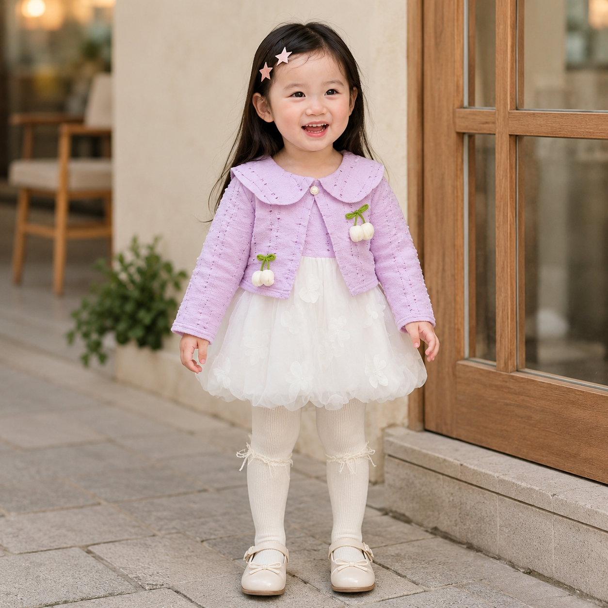 Girls Cherry Cardigan & Tulle Frock 2PC Set – 2 Colors
