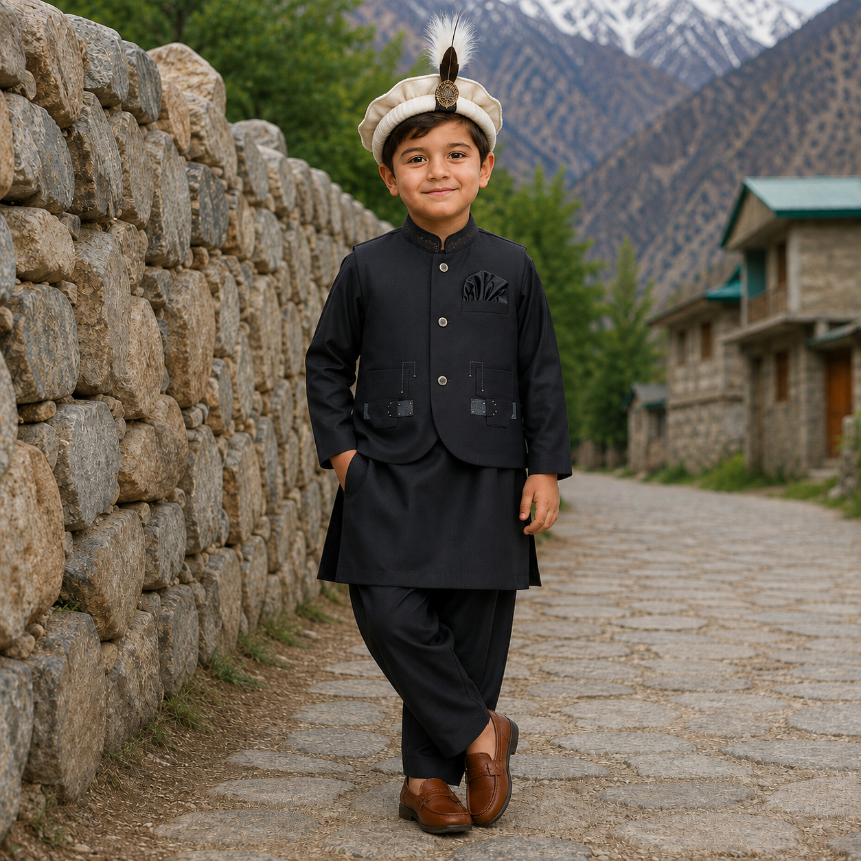 Boys Traditional Waistcoat Shalwar Kameez 3PC Set – 6 Colors