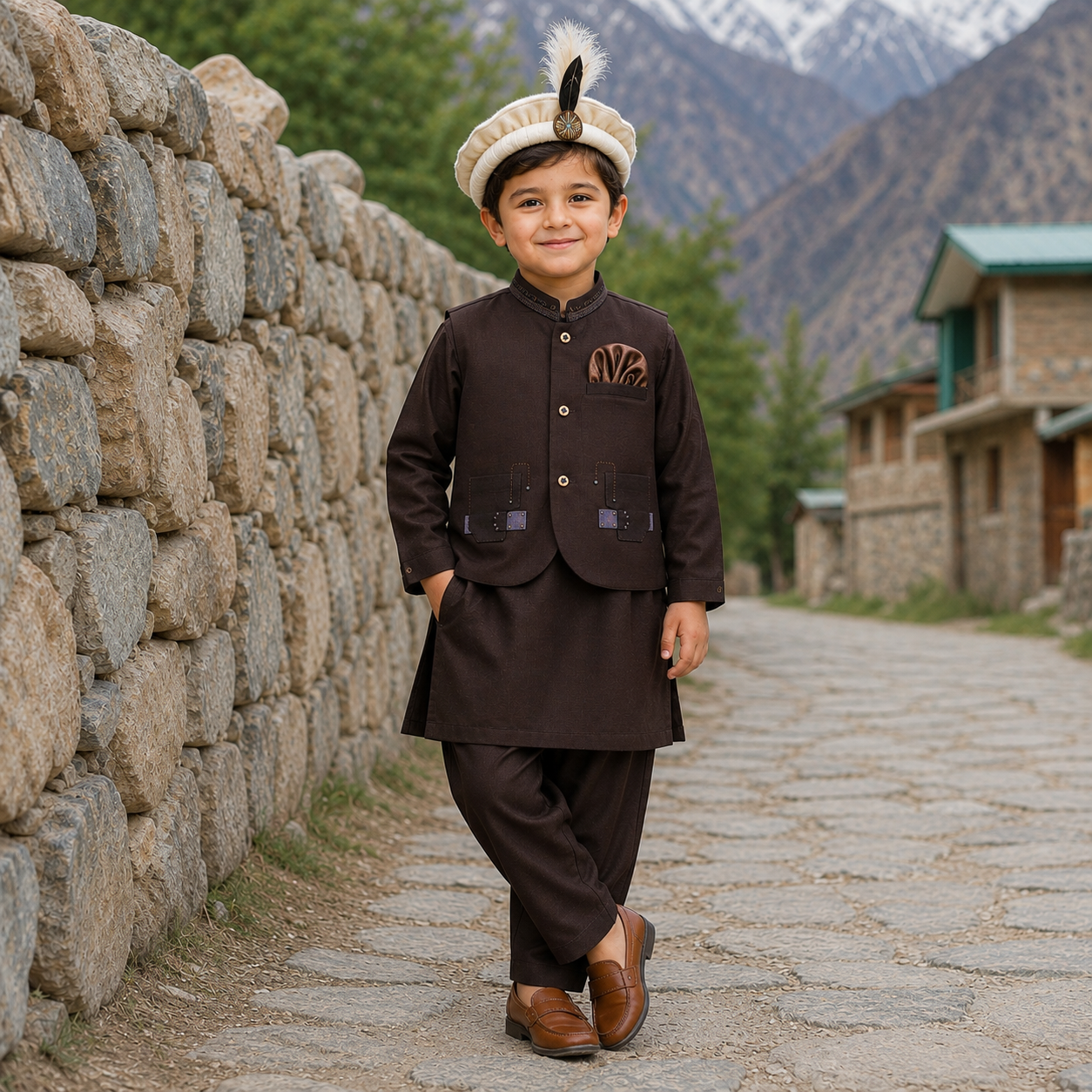 Boys Traditional Waistcoat Shalwar Kameez 3PC Set – 6 Colors
