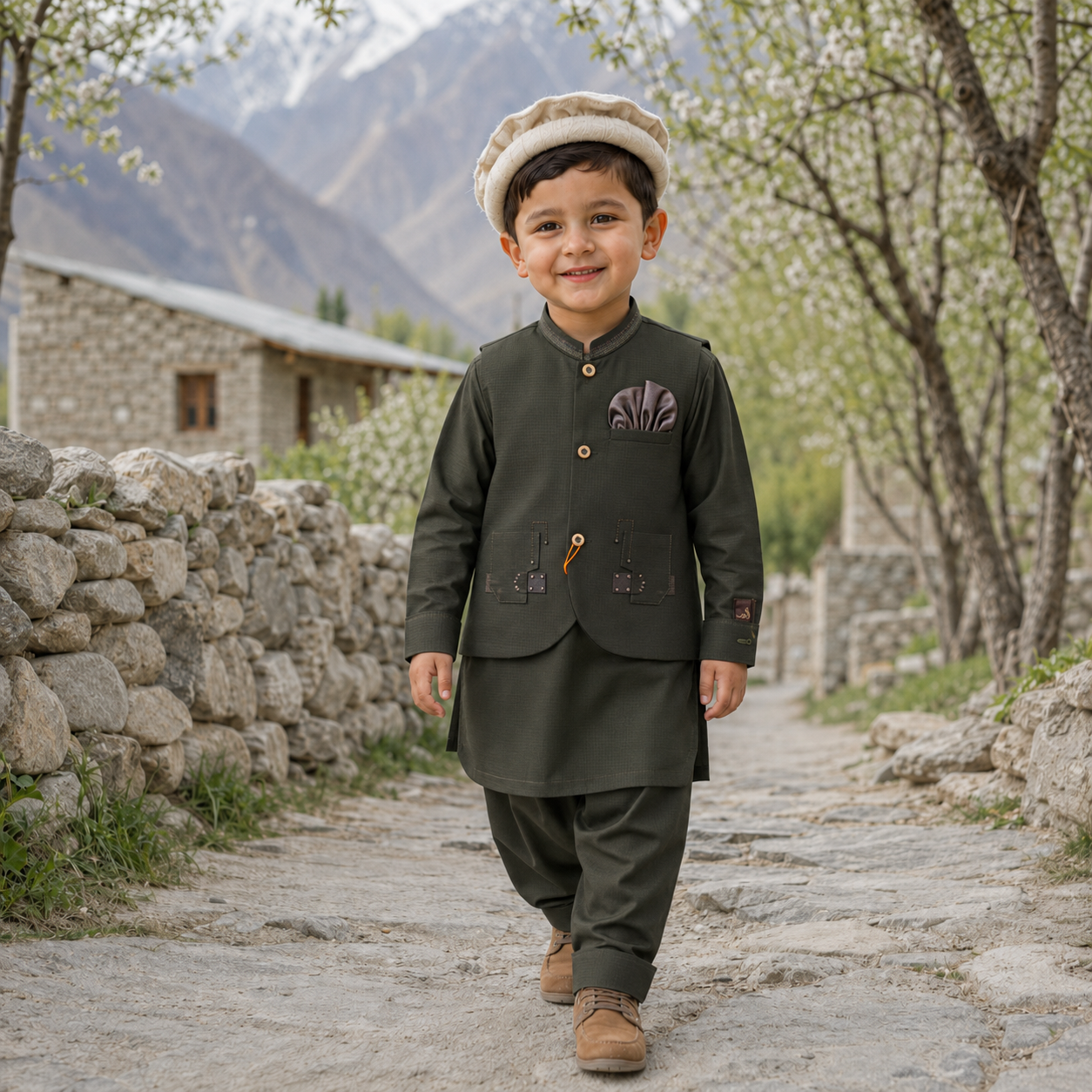 Boys Traditional Waistcoat Shalwar Kameez 3PC Set – 6 Colors