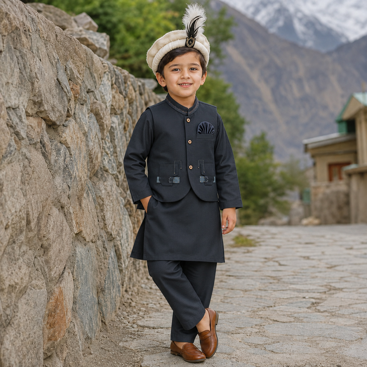 Boys Traditional Waistcoat Shalwar Kameez 3PC Set – 6 Colors