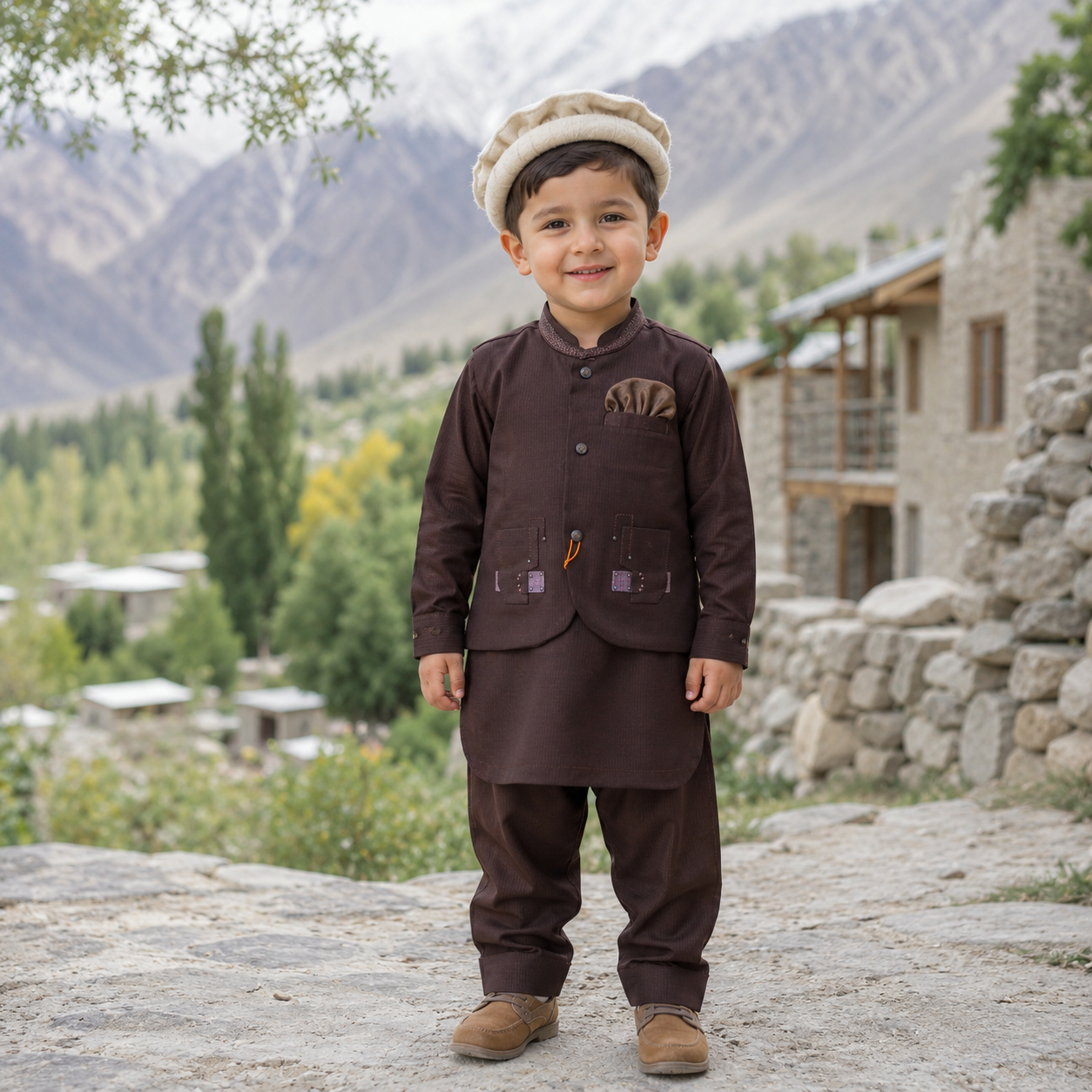 Boys Traditional Waistcoat Shalwar Kameez 3PC Set – 6 Colors