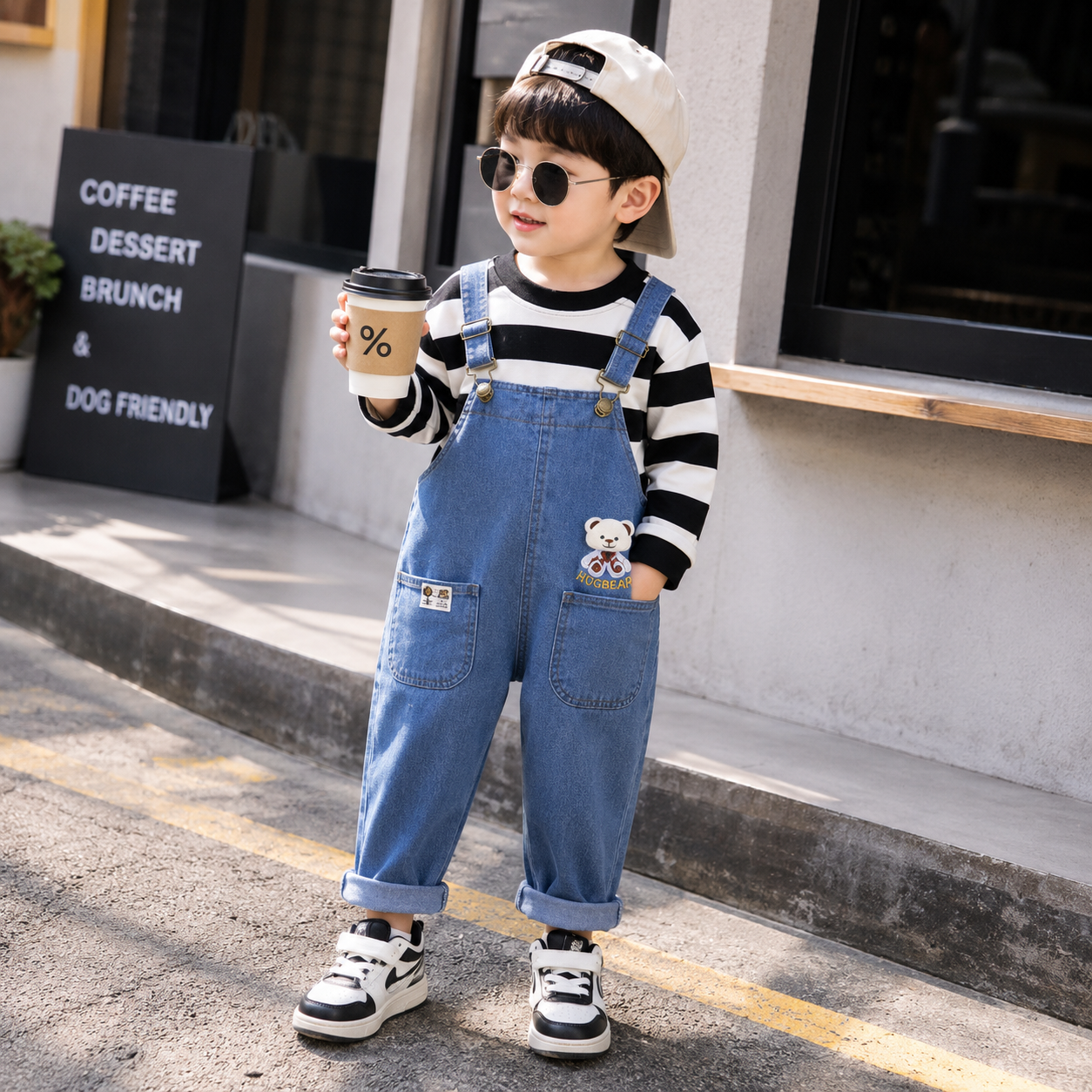 Boys Striped Shirt & Denim Dungaree 2PC Set – 3 Colors