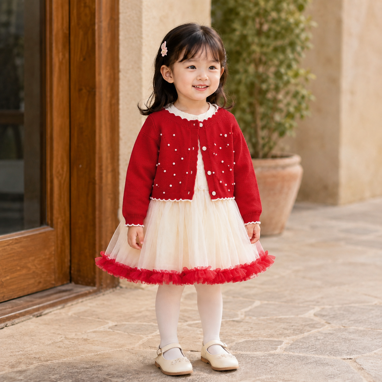 Girls Pearl Cardigan & Tulle Frock 2PC Set – 3 Colors