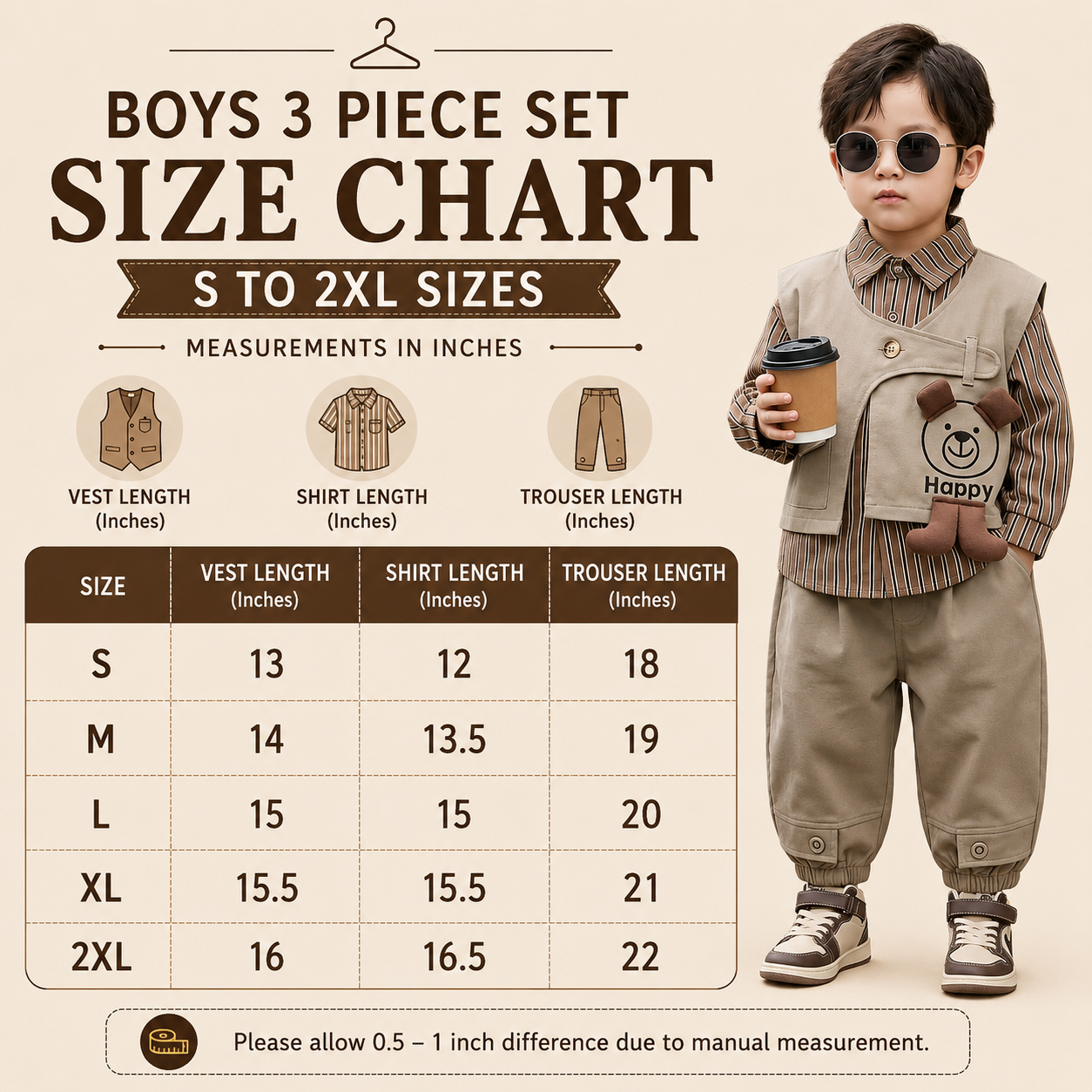 Boys Bear Vest, Shirt & Trouser 3PC Set – 2 Colors