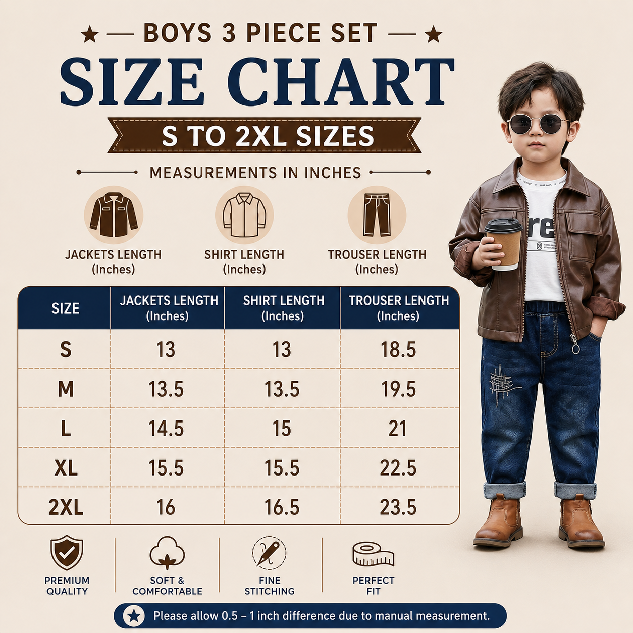 Boys Leather Jacket, T-Shirt & Jeans 3PC Set – 2 Colors
