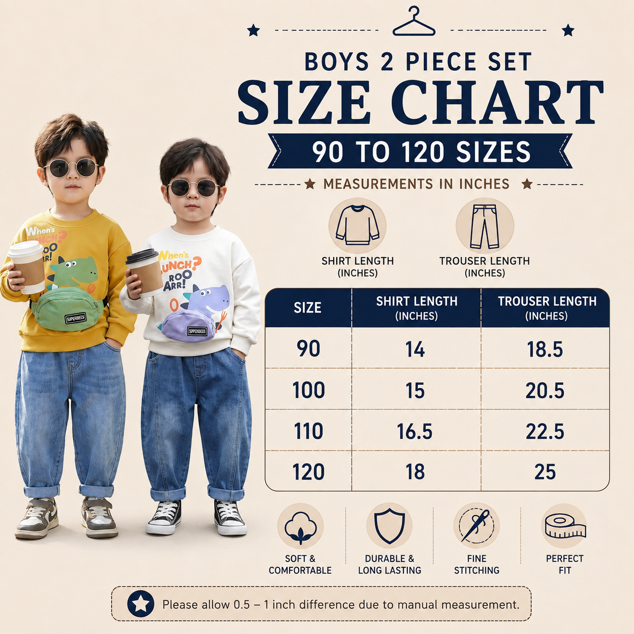 Boys Dinosaur Sweatshirt & Denim Jeans Set – 2 Colors