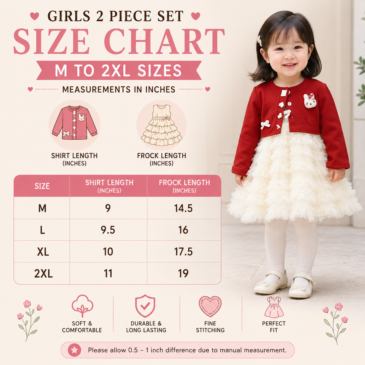 Girls Ruffle Frock & Bunny Cardigan 2PC Set – 2 Colors