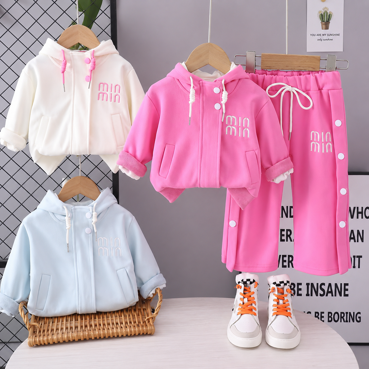 Girls Hooded Jacket & Wide-Leg Pants 2-Piece Set