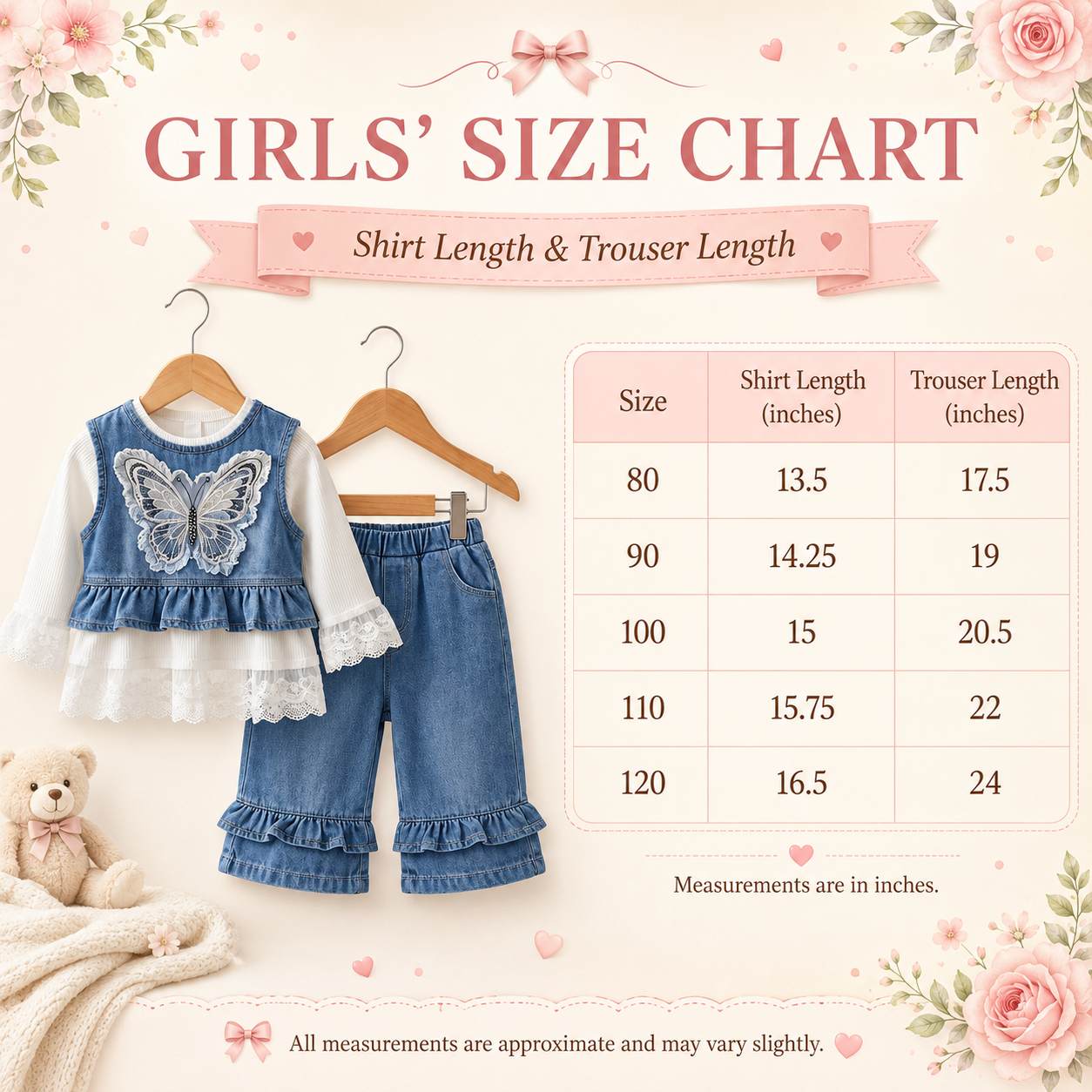 Baby Girl Butterfly Denim Top & Pants 3-Piece Outfit Set