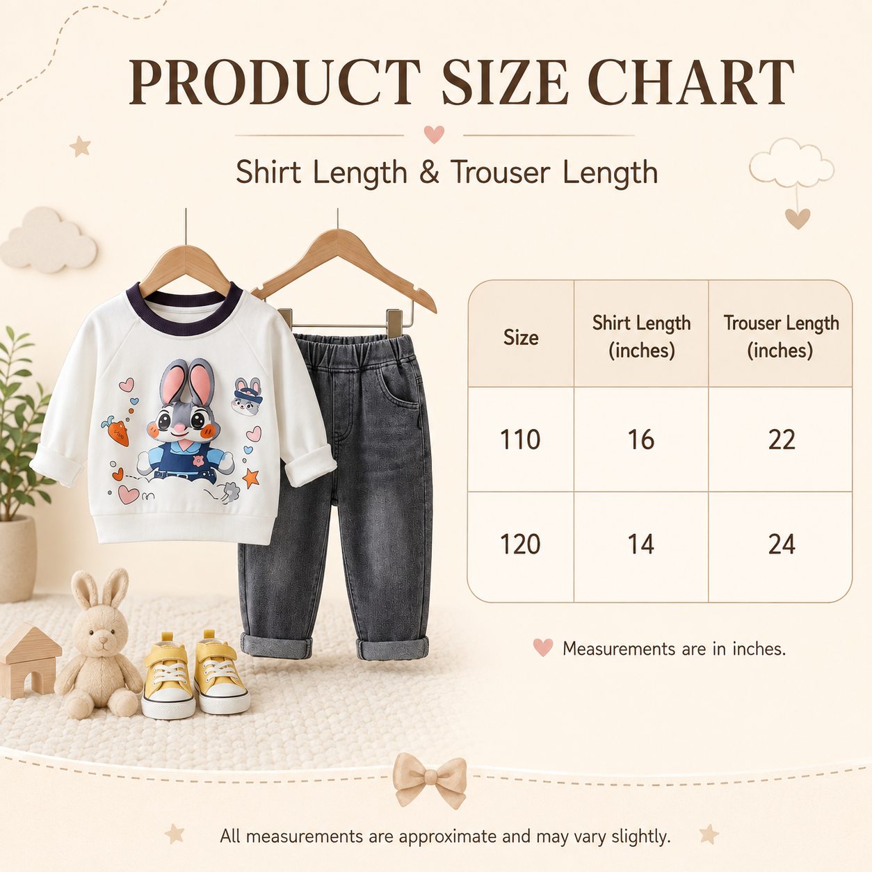 Kids Bunny Print Sweatshirt & Denim Pants 2-Piece Outfit