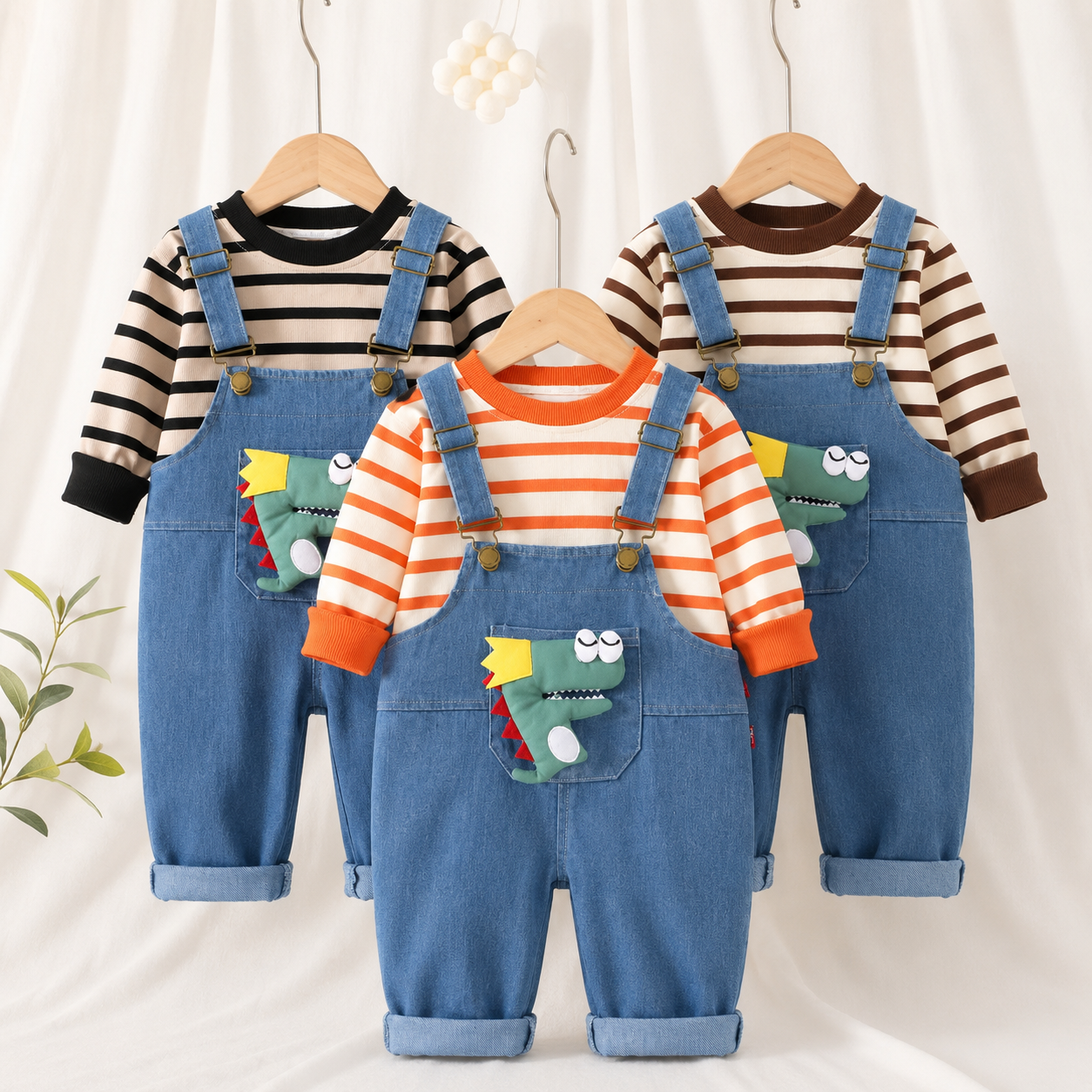 Boys Dino Denim Dungaree Set