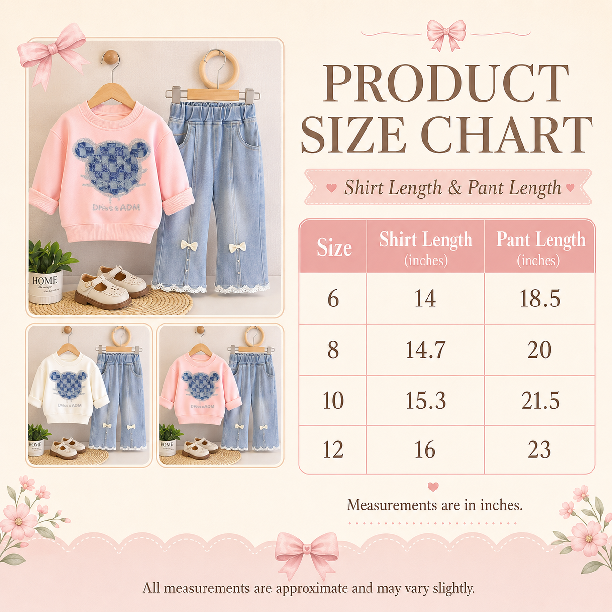 Girls Bow Denim Trouser Set
