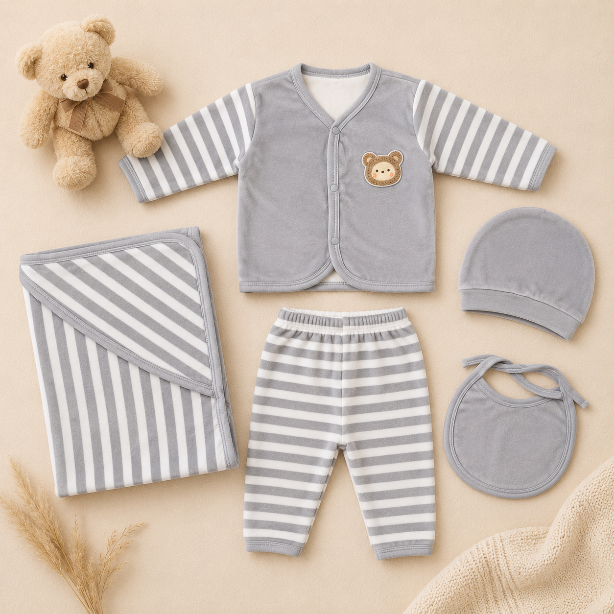 Baby Striped Winter Starter Set – 5 Pcs