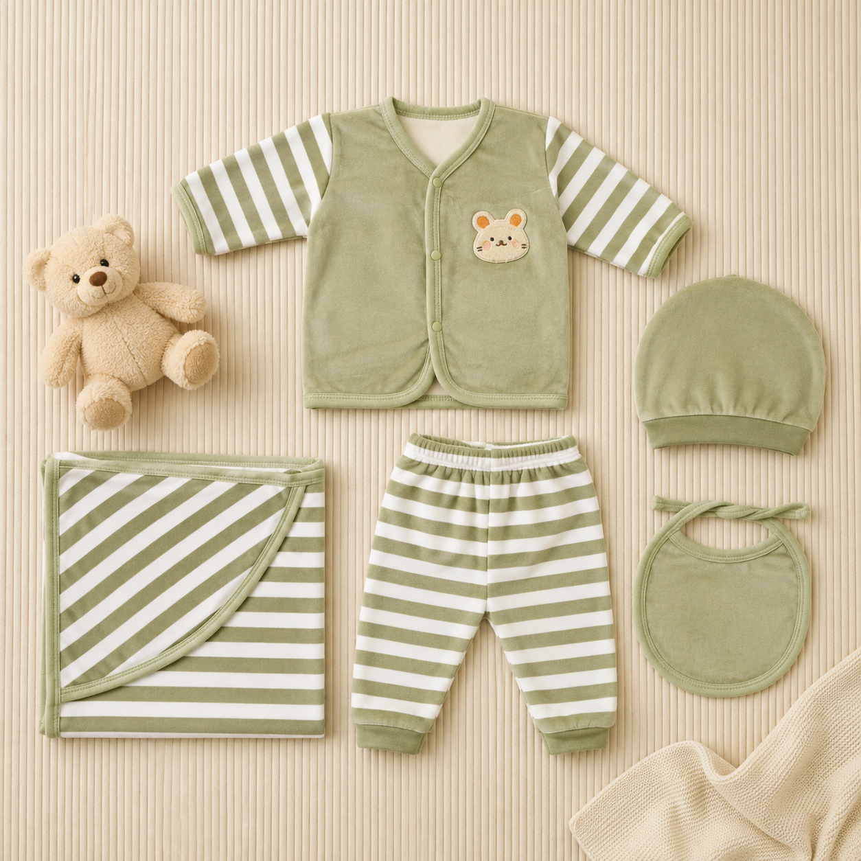 Baby Striped Winter Starter Set – 5 Pcs