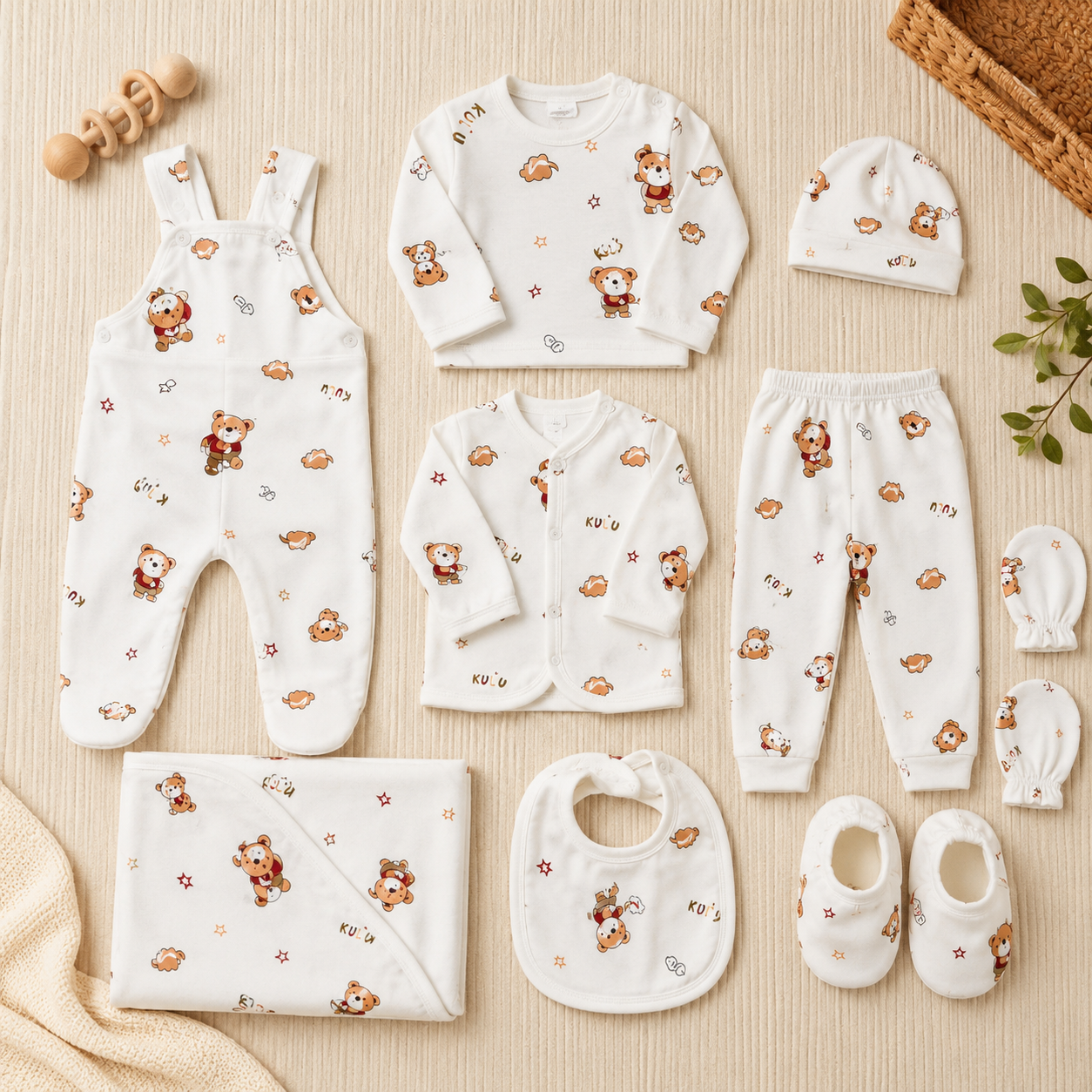 Newborn Teddy Print Starter Set – 11 Pcs