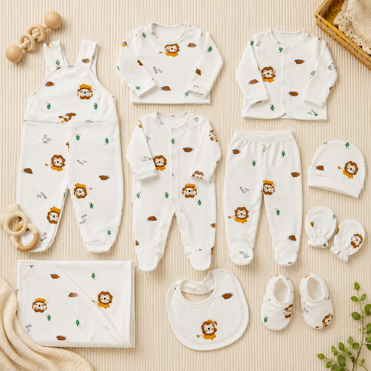 Newborn Lion Print Starter Set – 11 Pcs