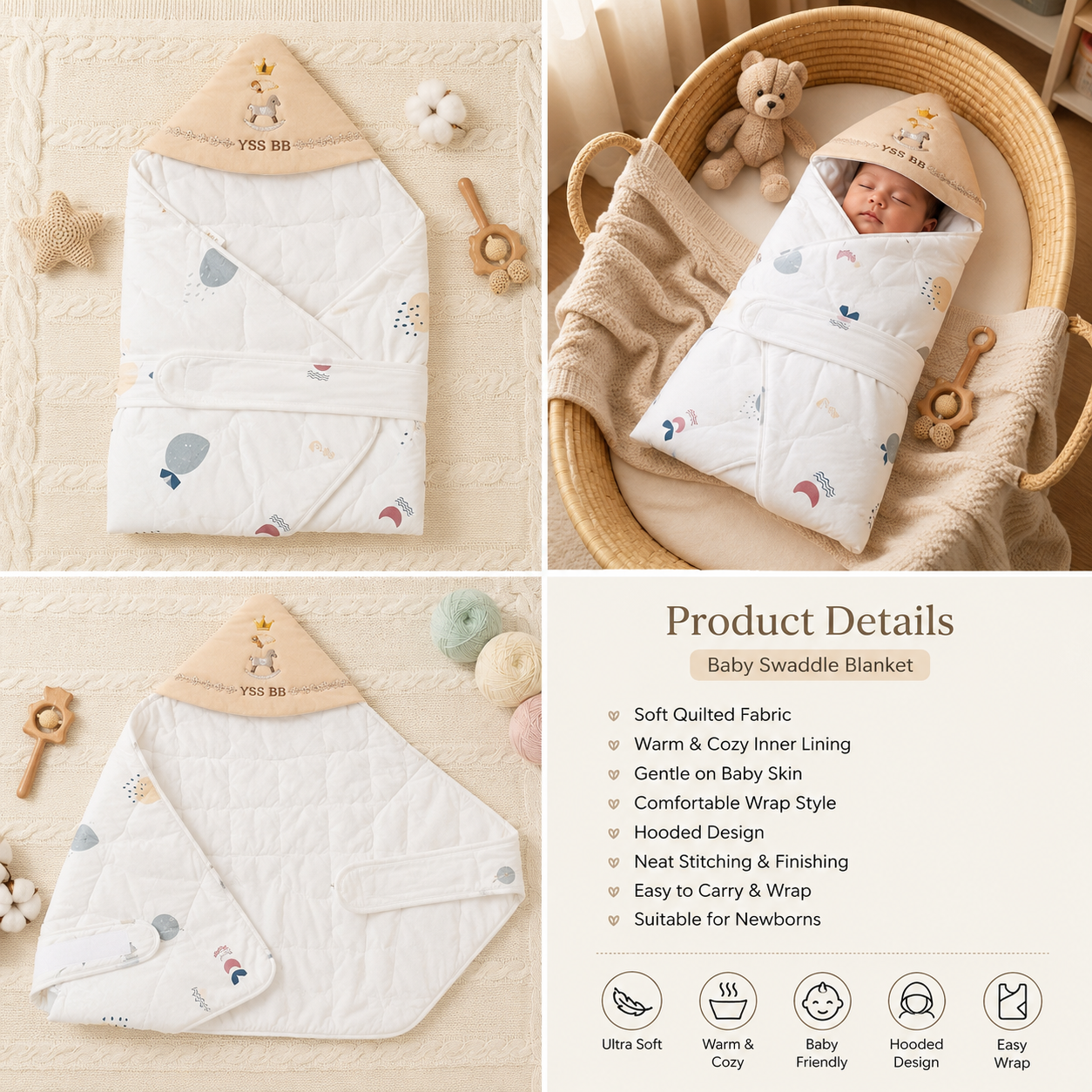 Little Unicorn Hooded Baby Swaddle Blanket