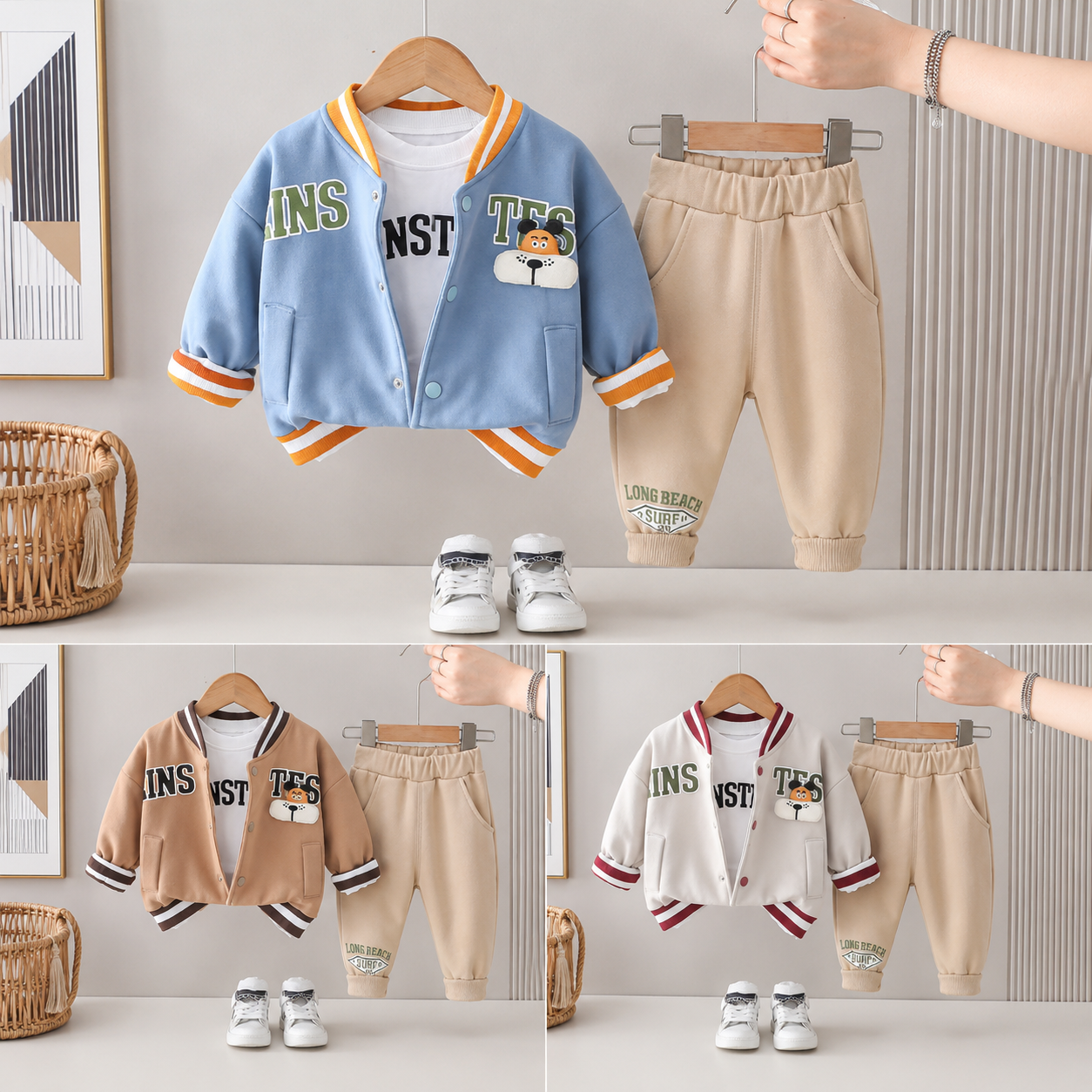 Boys Varsity Jacket & Jogger Pants Set – 3 Piece