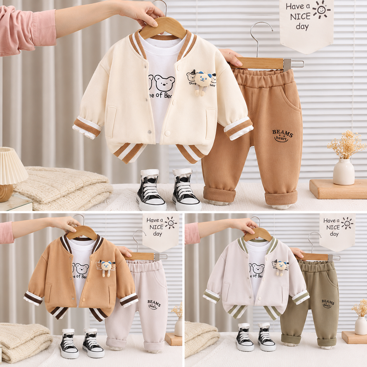 Baby Teddy Varsity Jacket 3 Piece Outfit Set