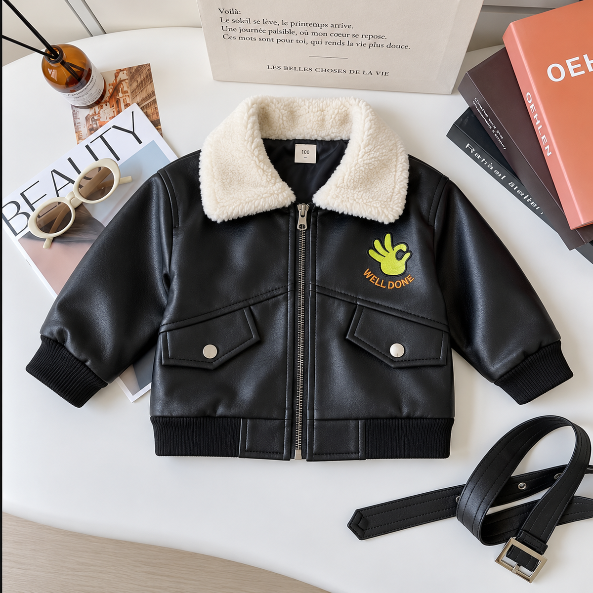 Kids Sherpa Collar Leather-Look Jacket