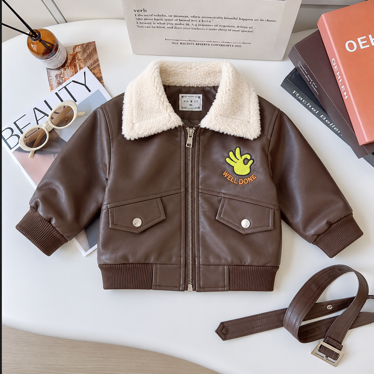 Kids Sherpa Collar Leather-Look Jacket