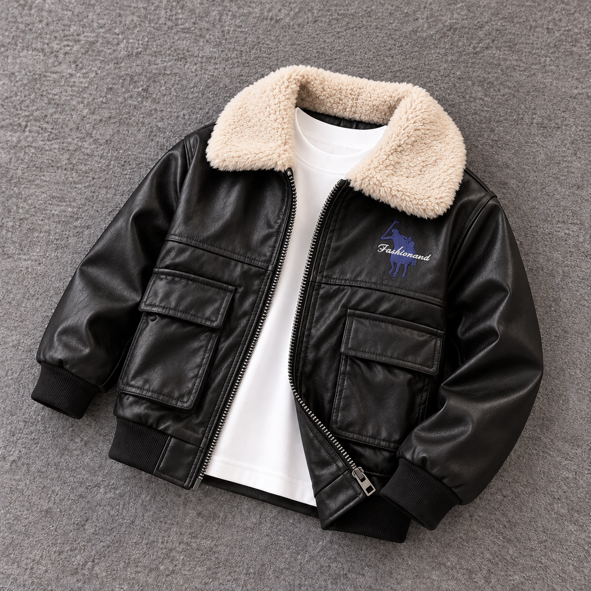 Boys Polo Rider Sherpa Collar Leather Jacket