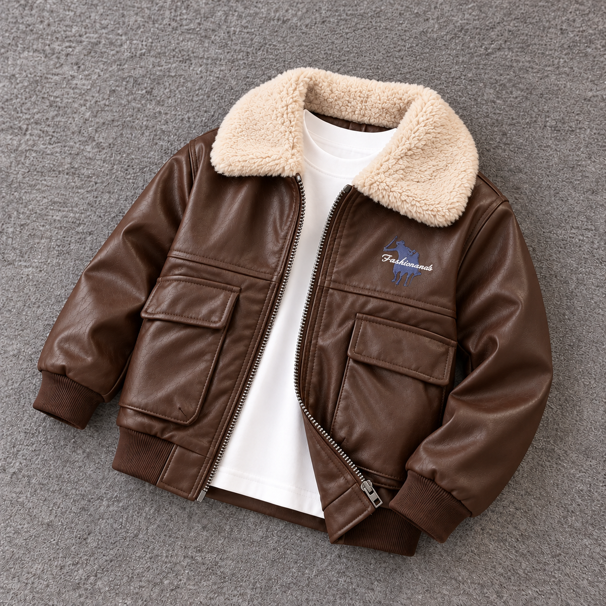 Boys Polo Rider Sherpa Collar Leather Jacket