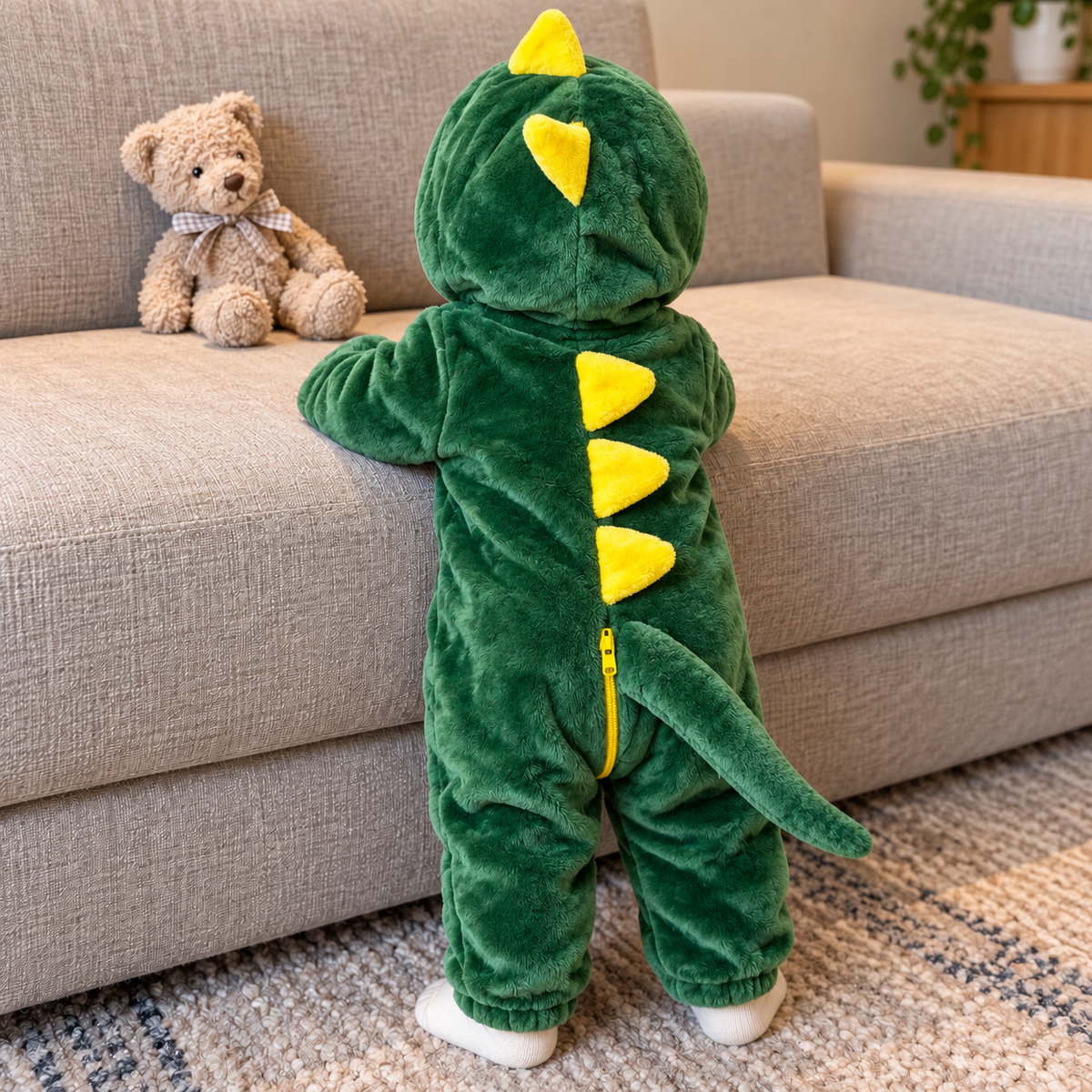 Kids Dinosaur Hooded Plush Romper