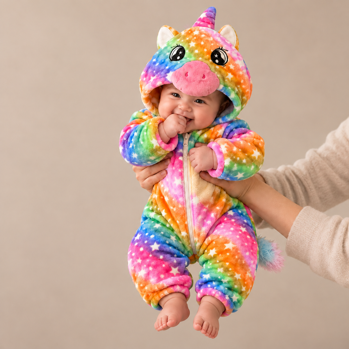 Kids Rainbow Unicorn & Frog Hooded Plush Romper