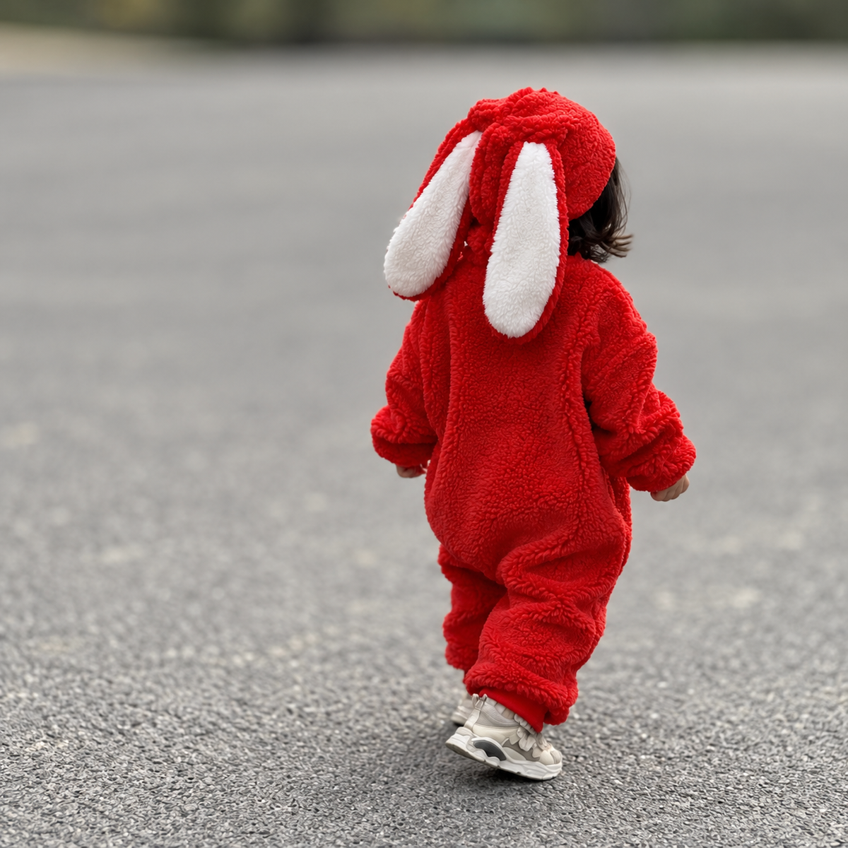 Baby Bunny Ear Hooded Shaggy Zip Romper