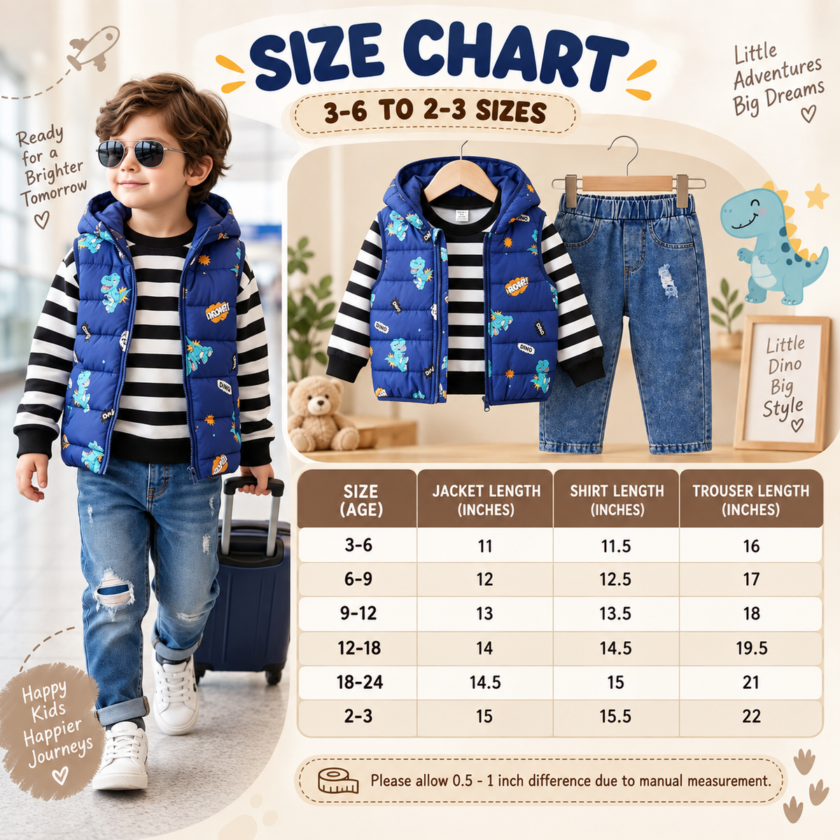 Boys Dino Puffer Vest 3-Piece Set | Faba Kids